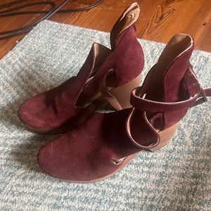 Free People Burgundy/Red Suede Clog Heels
